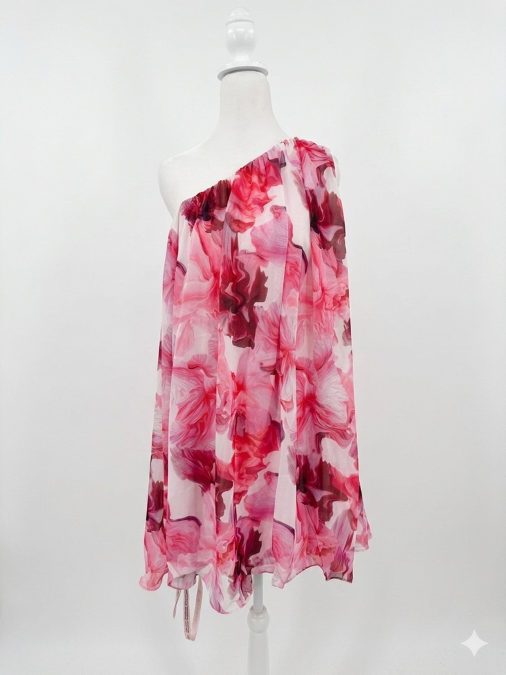 NWT MAC DUGGAL 55875 PINK Floral one shoulder swing Mini Wedding Guest sz 4 - Picture 5 of 10